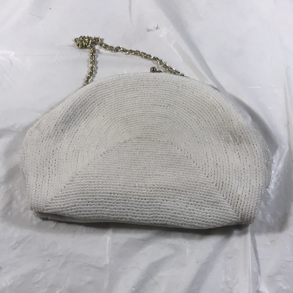 Vintage 1950’s Walborg White Micro Beaded Handbag Wedding Clutch Prom Purse - Picture 3 of 8